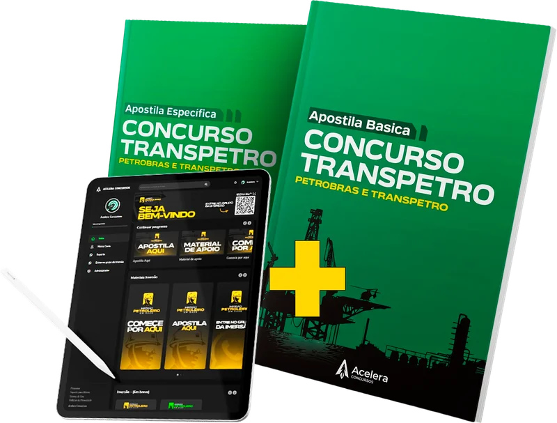Apostilas Específica e Básica do concurso Transpetro com acesso à plataforma no tablet